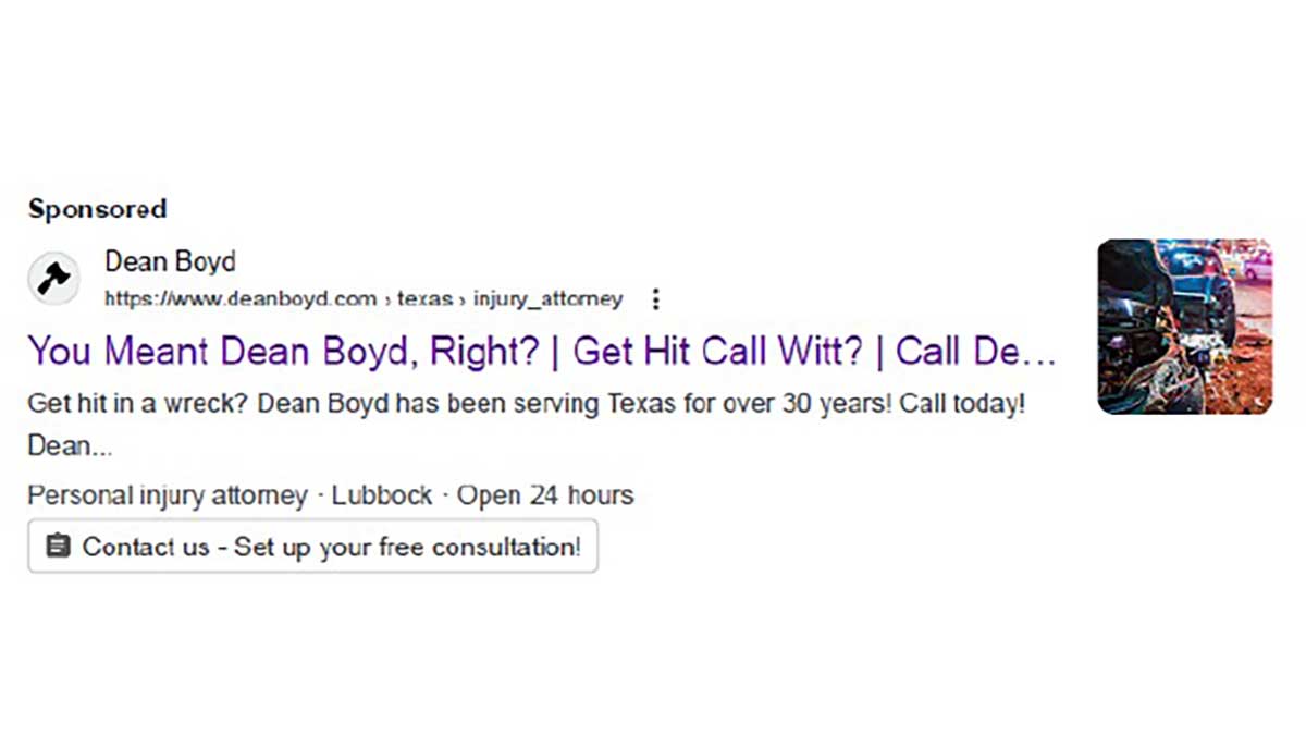 the Google AdWords ad that Matt Witt claimed infringed on Witt's brand. the Google AdWords ad that Matt Witt claimed infringed on Witt's brand.