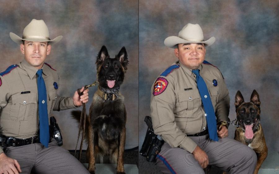 Left: Trooper Joaquin Garcia & K-9 Tola: Detection Handler/Right: Trooper German Gomez & K-9 Tyson: Tracking Handler Left: Trooper Joaquin Garcia & K-9 Tola: Detection Handler/Right: Trooper German Gomez & K-9 Tyson: Tracking Handler