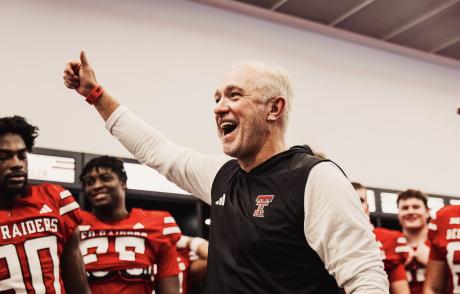 Texas Tech Head Coach Joey McGuire and his team after the victory over North Texas