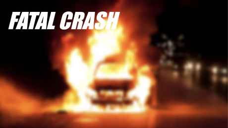 Fatal Crash Car on Fire at Night