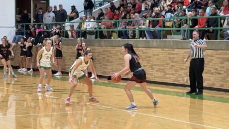Slaton's Kamryn Gibbs matched up against Idalou's Karsyn Lutrick