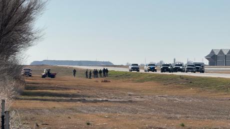 Looking south down runway 17 where emergency crews were tending to an airplane crash scene at 11:15 a.m. Jan. 3, 2025.