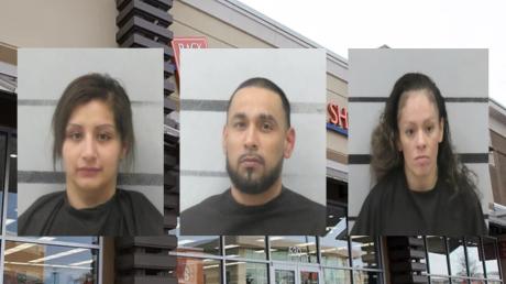 Gilbert Moreno, 37, Jacquie Lynn Valdez, 28, and Leonella Ann Guzman, 37, were arrested for robbery after stealing multiple pairs of shoes, injuring two employees in the process.