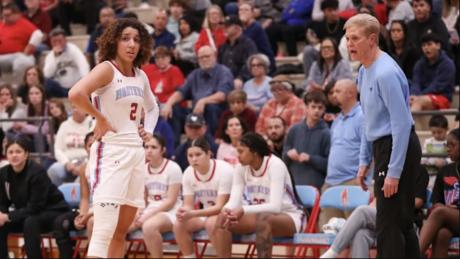 Lubbock Monterey Head Girls' Basketball Coach Jill Schneider and Aaliyah Chavez