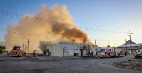 An abandoned tire shop near 18th Street and Avenue B went up in flames on April 16