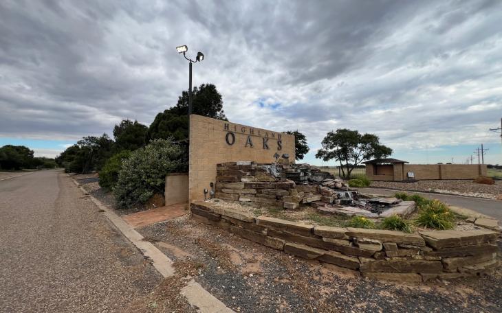The entrance to Highland Oaks off of Slide Road in Lubbock County.