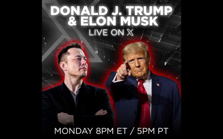 Tonight at 7 p.m., Elon Musk, the majority owner of X, will interview former President Donald Trump.