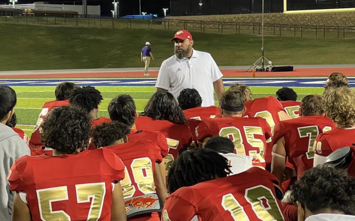 Coronado HC Andrew Roy and his team after a loss to Abilene Wylie