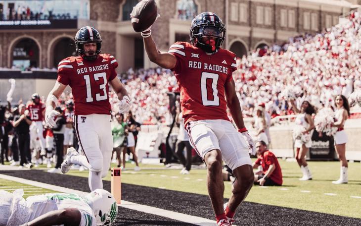 Texas Tech Cornerback Bralyn Lux after a pick six against UNT.