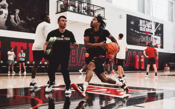 Texas Tech Guard Elijah Hawkins at practice.