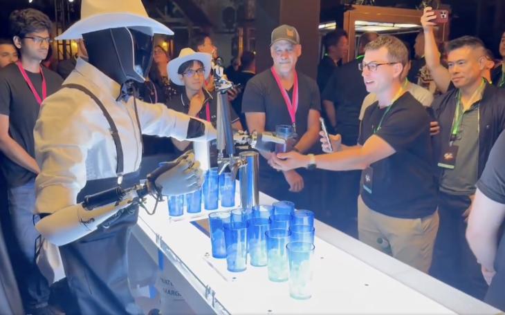 Tesla's newest Optimus robot serving drinks at Tesla presentation