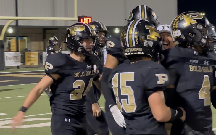 Post Antelopes celebrate a touchdown against Floydada 2024