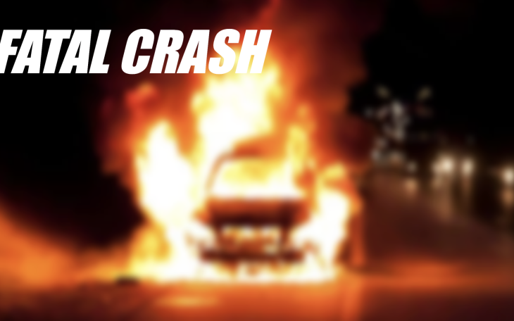 Fatal Crash Car on Fire at Night