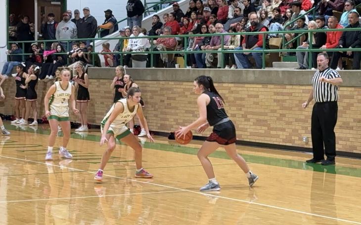 Slaton's Kamryn Gibbs matched up against Idalou's Karsyn Lutrick