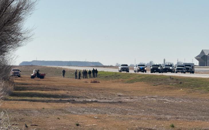 Looking south down runway 17 where emergency crews were tending to an airplane crash scene at 11:15 a.m. Jan. 3, 2025.