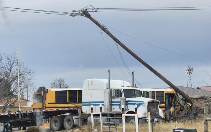 Crash in Midland County between a Semi-truck and a School Bus