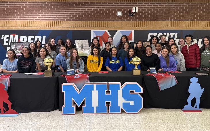 Monterey Lady Plainsmen's Makayla Coronado (Left), Aliza Garcia (Center), Aniyah Perez (Right)
