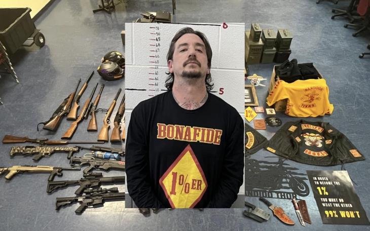 Andrew Burdett Moore, 37, was arrested for a first-degree child felony charge, weapons, and gang memorabilia