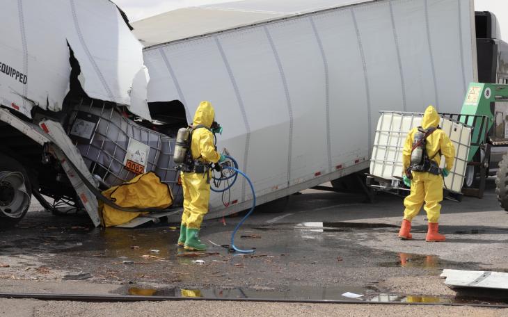 Chemical Spill After Semi Crashes into Train