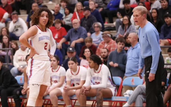 Lubbock Monterey Head Girls' Basketball Coach Jill Schneider and Aaliyah Chavez