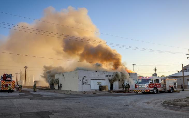 An abandoned tire shop near 18th Street and Avenue B went up in flames on April 16