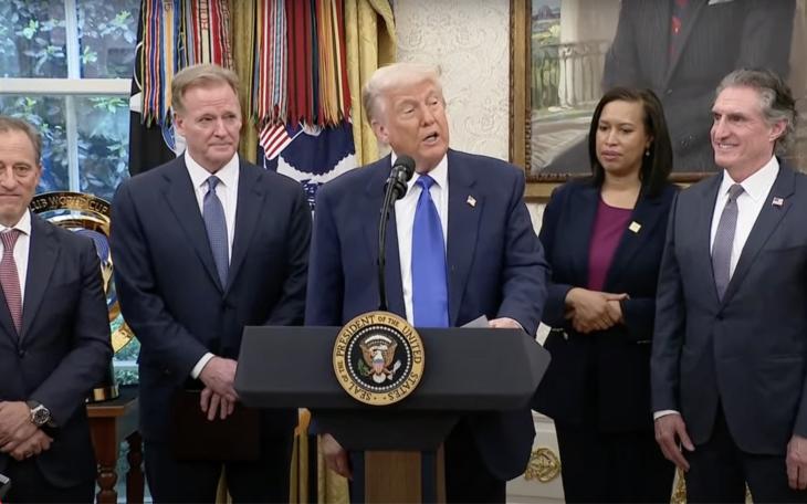 President Donald Trump, along with NFL Commissioner Roger Goodell, announce that Washington, D.C. will host the 2027 NFL Draft.
